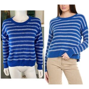CAbi Popular 6165 Blue White Striped Crew Neck Pullover Sweater Small S